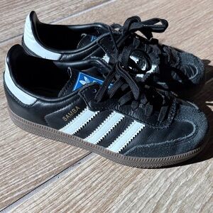 Adidas Samba Black Leather Shoes with White Stripes